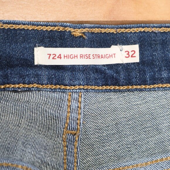 Levi's 724 High Rise Slim Straight Jeans Dark Wash Stretch Denim Classic - Picture 5 of 8
